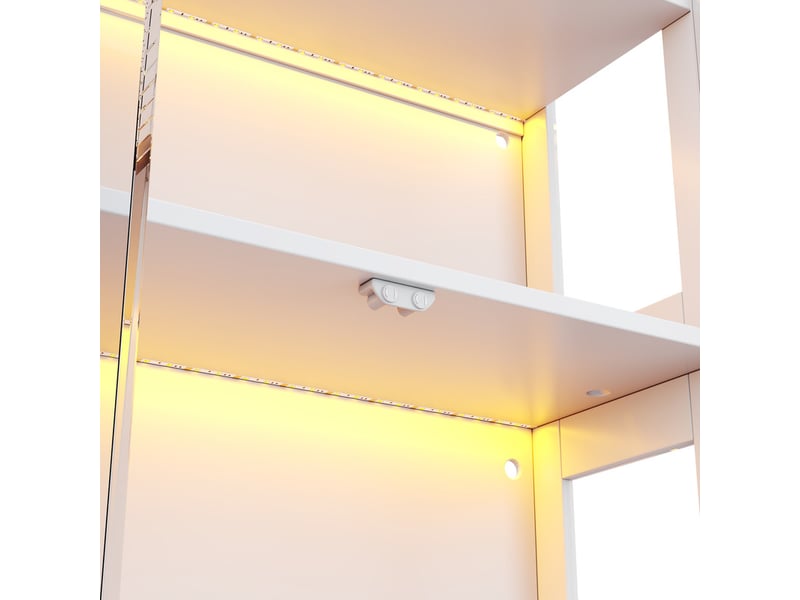 Vitrine led en verre trempé, 3 couleurs, capteurtactile, socle rond, parois acrylique, push-to-open, 80x35x160cm, blanc - Conforama E