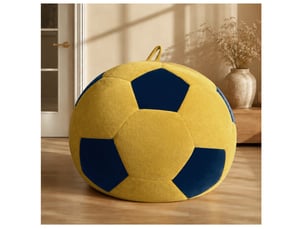 Fauteuil poire ballon de football bleu et jaune 130 x 90 cm, en tissu doux pour vos moments de détente