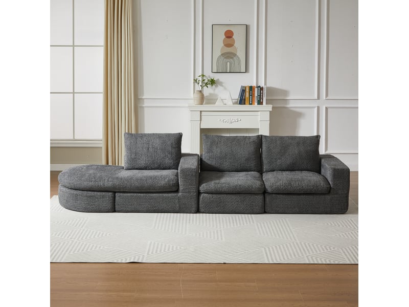 Canapé modulable tcqpz 3 places 250 x 160 x 80 cm chaise longue réversible chenille gris - Conforama E