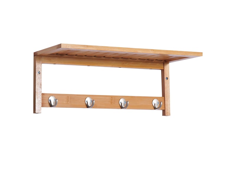  Porte-manteau mural avec 4 crochets et étagère bois naturel 50x16x17,5 cm  - Conforama A