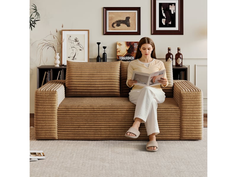 Canapé droit 2 places 180 cm en velours côtelé, assise profonde, mousse haute élasticité, sans montage, marron IKSETERA TRADING LTD - Conforama E