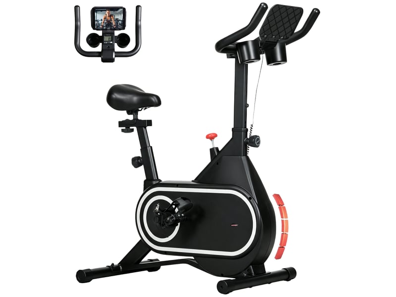  Vélo d'appartement avec selle et guidon réglables, écran lcd, volant d'inertie de 4 kg et porte-bouteille, noir  - Conforama A