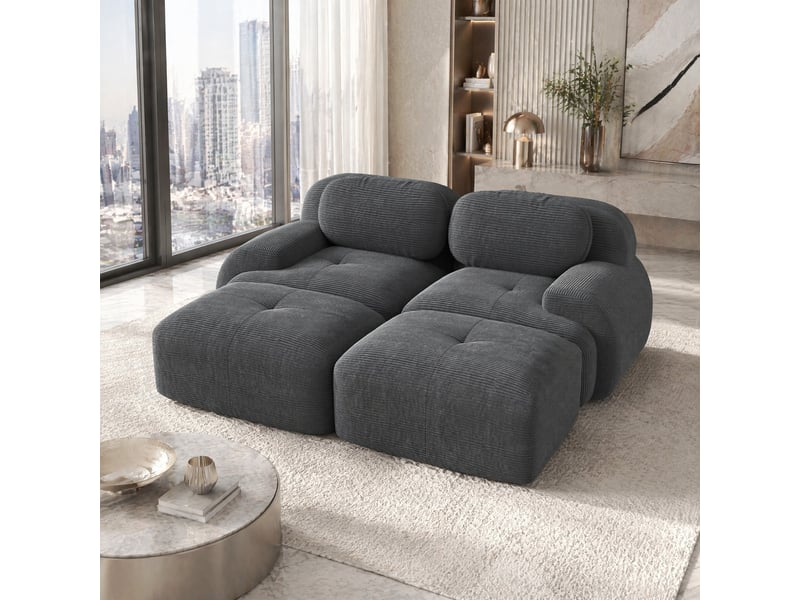  Canapé modulable 2 places 208x178x70 cm avec chaiselongue tissu côtelé gris  - Conforama B