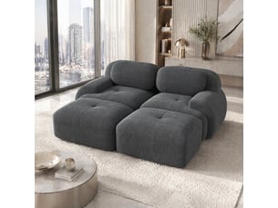 Canapé modulable 2 places 208x178x70 cm avec chaiselongue tissu côtelé gris