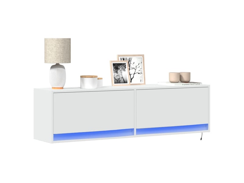 Meuble tv - banc tv - meuble de rangement mural avec lumières led blanc 140x31x38 cm - Conforama B