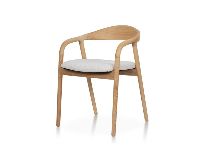  Chaise salle à manger bois de frêne et tissu beige avec accoudoirs, rembourrée  - Conforama A