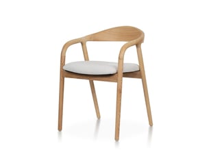 Chaise salle à manger bois de frêne et tissu beige avec accoudoirs, rembourrée