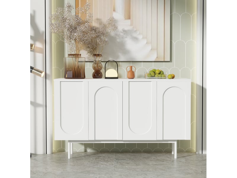  Sideboard blanc à 4 portes avec motif arqué 140 x 42 x 80 cm  - Conforama C