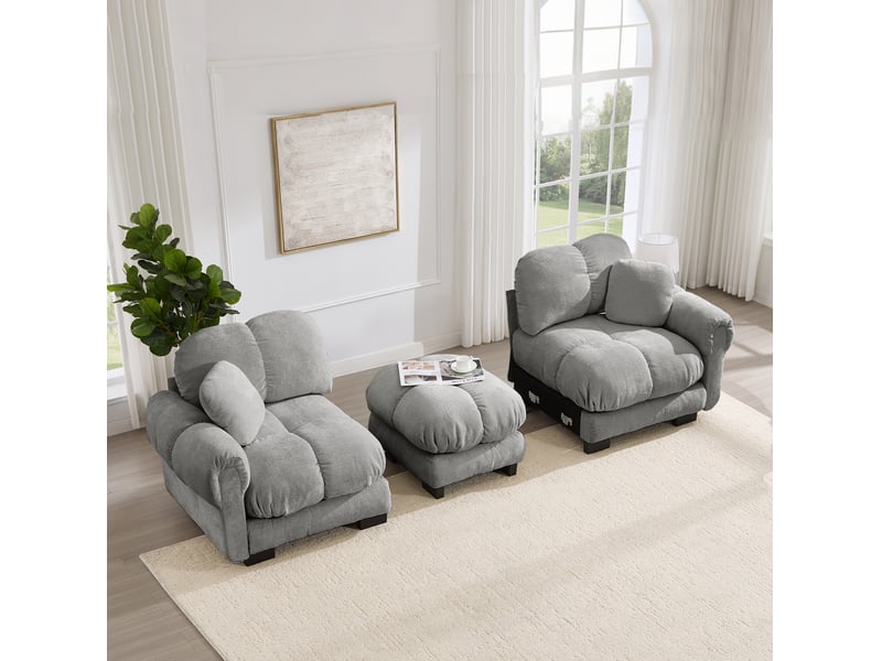 Canapé d'angle modulable 2 places modenvie en chenille gris clair avec ottomane mobile 190 x 149 x 90 cm - Conforama D