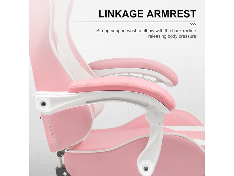 Gtplayer chaise de jeu ergonomique avec repose-pieds, réglable en hauteur - similicuir rose GT800A-PK - Conforama E