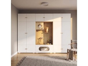 Dressing complet 270x50x200 cm avec arbre à intégré, armoire de chambre multifonctionnelle et vestiaire d'entrée, avec 11 compartiments, blanc