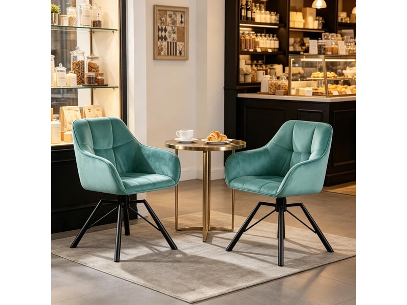 Chaise de salle à manger lot de 2 pivotante à 360° avec accoudoirs - velours métal turquoise - Conforama C