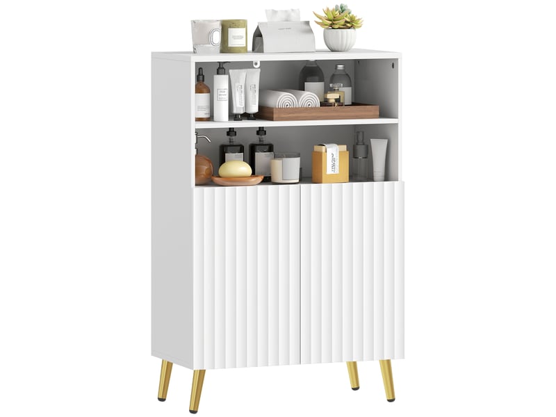  Meuble de salle de bain, commode pour salon, portes à fermeture amortie, 2 étagères ouvertes, mdf, blanc  - Conforama A