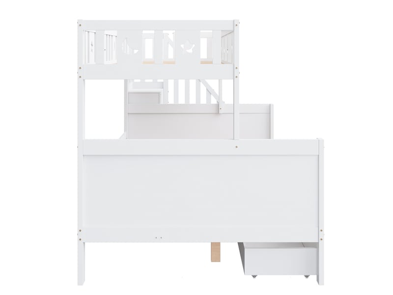  Lit superposé enfant 90x200140x200 cm – blanc – escalier réversible, rangement et 2 tiroirs – sans matelas  - Conforama E