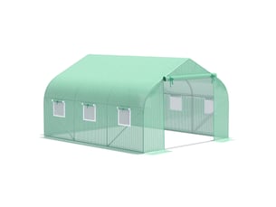 Serre de jardin 350x300x200 cm – vert foncé – toit à deux pans avec accès zippé et fenêtres enroulables