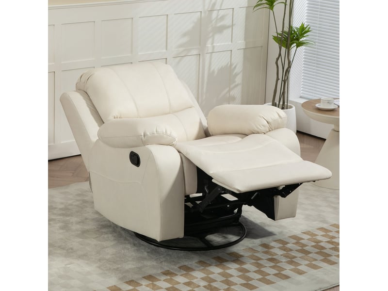  Fauteuil relax inclinable manuel avec repose-pieds, pivotant et basculant, ressorts ensachés,beige  - Conforama D