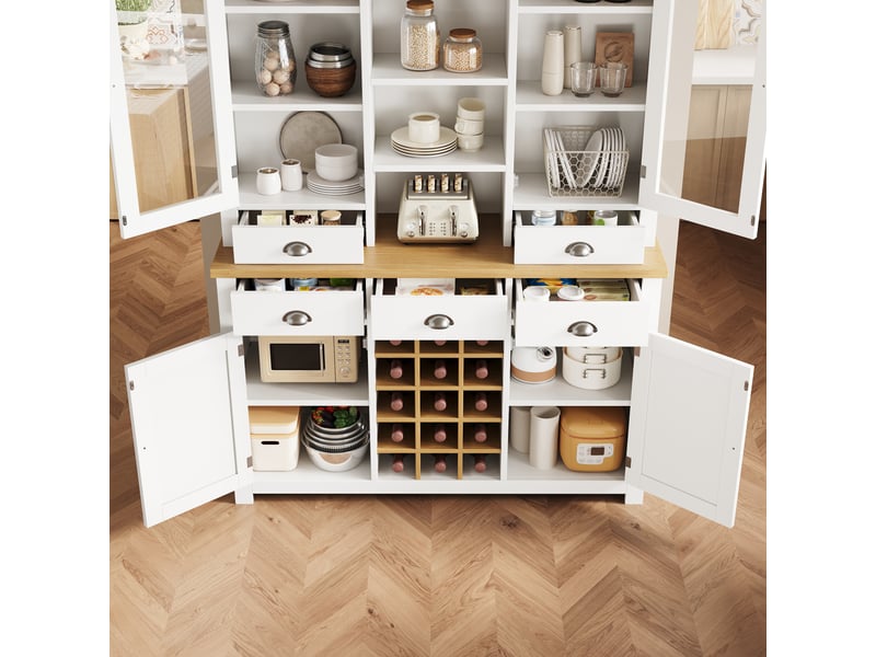 Meuble de cuisine muvano, armoire de cuisine avec porte vitrée, blanc, 120 × 40 × 185 cm  - Conforama D