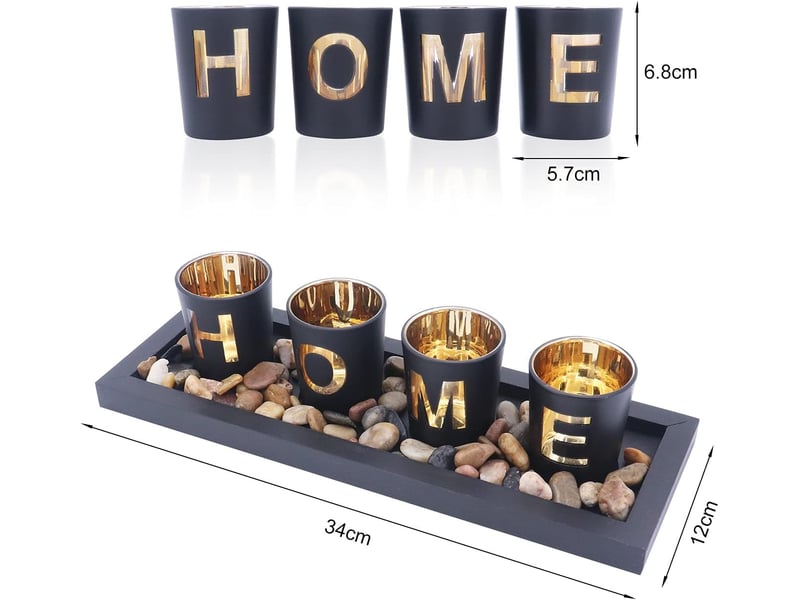  Decoration de table ensemble de bougeoirs, comprend 4 tasses en verre, des pierres naturelles et un plateau en bois  - Conforama B