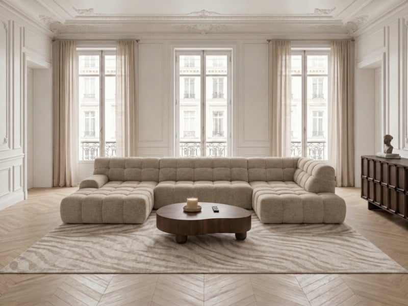 Bobochic canapé panoramique avance-recule électrique andre tissu texturé beige angle droit ANDRE - Conforama B