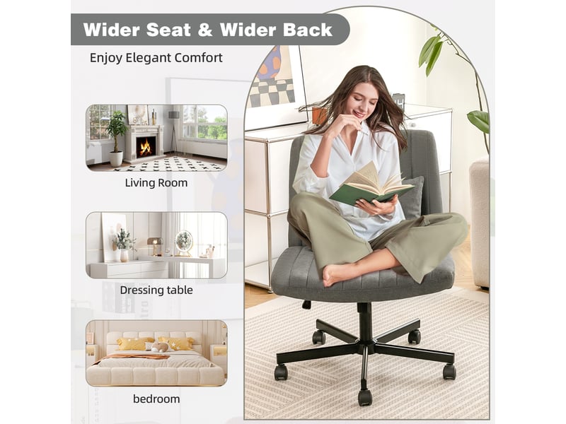  Chaise de bureau gris foncé en tissu, fauteuil de bureau sans accoudoirs pivotant et réglable en hauteur avec roulettes silencieuses  - Conforama R
