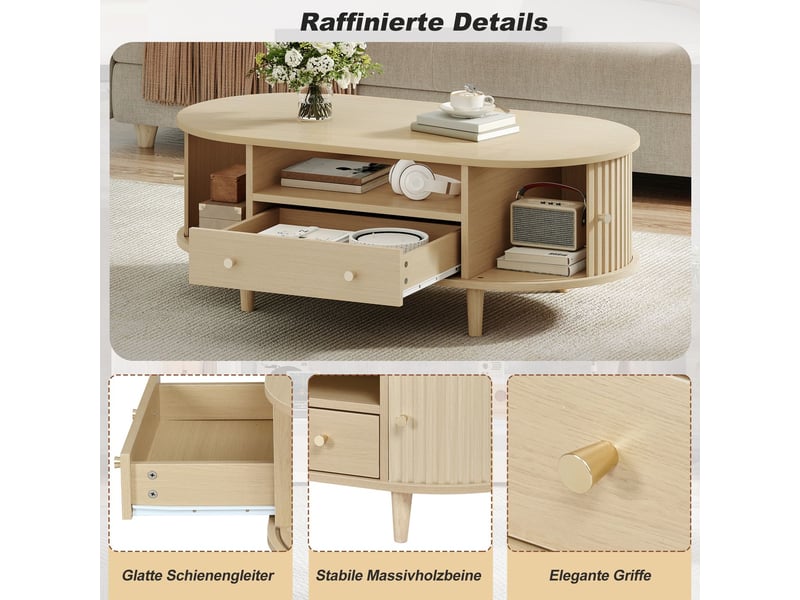  Table basse 100x50x40, finition bois table basse salon, tiroir, rangement ouvert, porte coulissante  - Conforama D