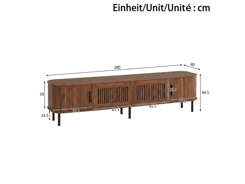  Meuble tv noyer 180 cm avec led application, portes coulissantes et bords arrondis  - Conforama C