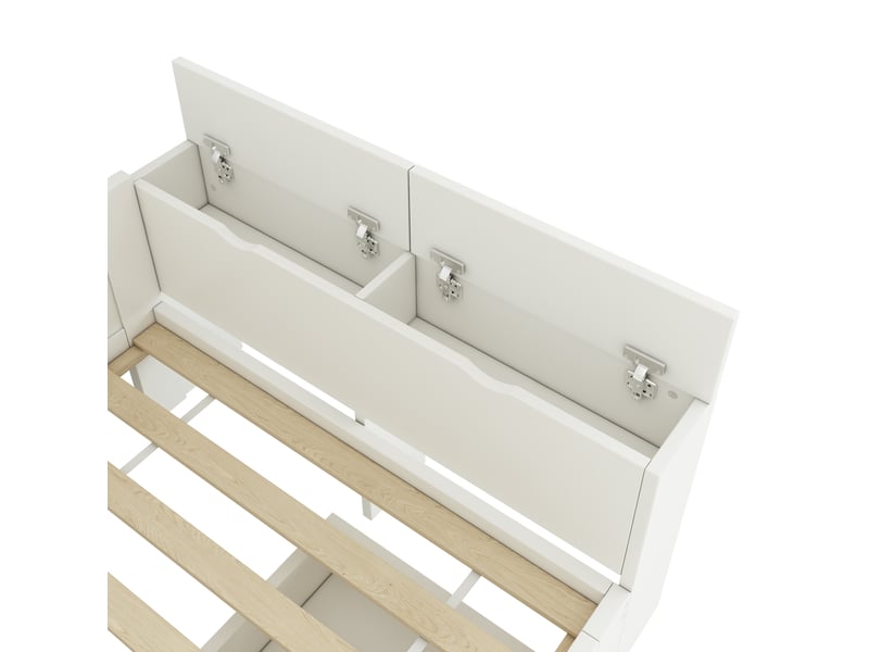  Lit avec rangement 90x200 cm avec tiroirs et rangements, en bois, blanc, sans matelas  - Conforama E