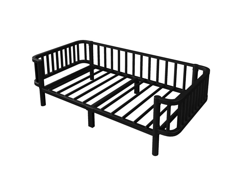  Lit banquette simple 90×200 cm en métal, sans matelas - okmyhome- noir, cadre bas pour chambre et salon  - Conforama E