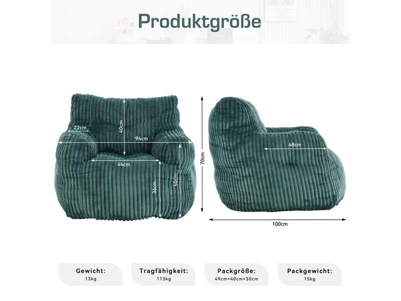  Fauteuil pouf 1 place en cordon vert 100x94x70 cm  - Conforama C