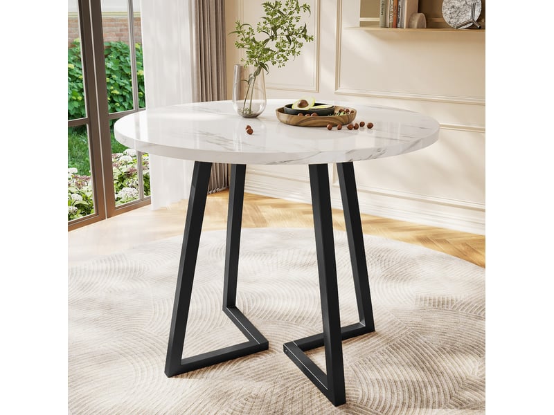  Table ronde, ø 80 cm, table de cuisine, design moderne, pratique, plateau mdf, piètement métal, coloris blanc et noir  - Conforama B
