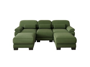 Canapé modulable 3 places 265x161x94 cm avec 2 poufs, assise profonde, coussins d’assise épais, velours côtelé, vert