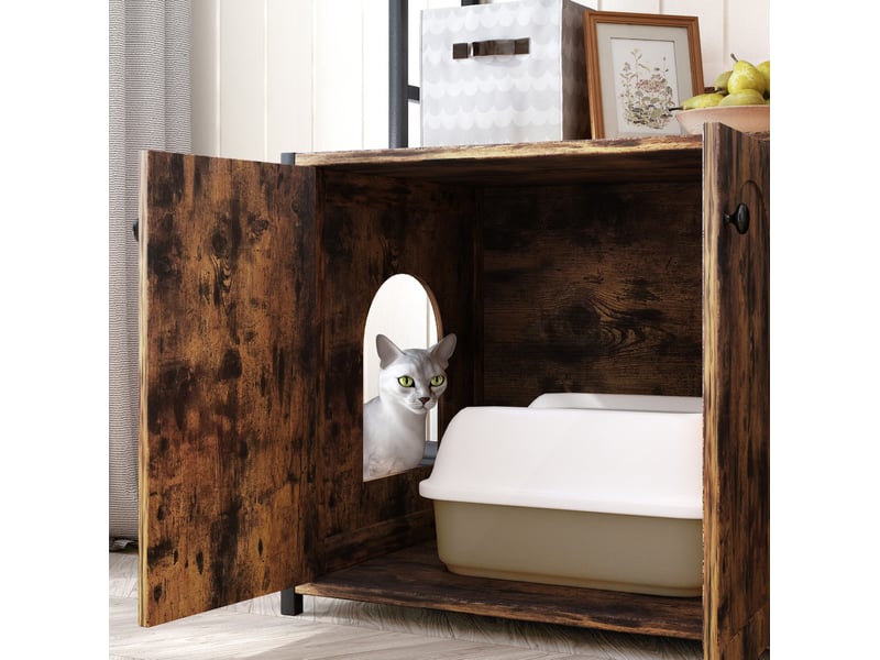  Meuble cache-litière avec étagères 89,5 x 45 x 132 cm – marron – rangement 3 niveaux et portes magnétiques  - Conforama D