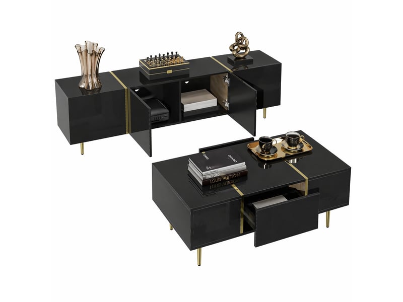  Ensemble meuble tv et table basse noir brillant – mdf, 170 cm  - Conforama A