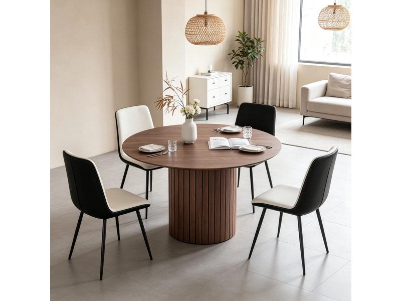 Table de salle à manger ronde pour 4 à 6 personnes piètement cylindrique en bois marron foncé 120 × 120 × 76 cm - Conforama B