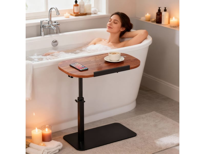  Table d'appoint jardin forme c, plateau pivotant 360°, hauteur réglable, métal stable, gain de place, canapé lit salon terrasse PPG_34BQYMRC - Conforama B