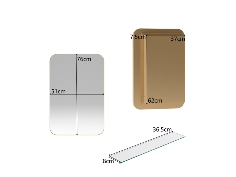 Armoire miroir murale rectangulaire dorée, étagères réglables, rangement - Conforama C