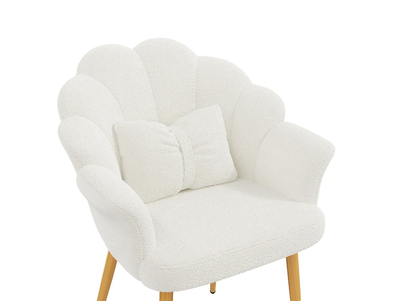 Lot de 4 fauteuils de salle à manger à dossier pétale en tissu teddy blanc - Conforama D