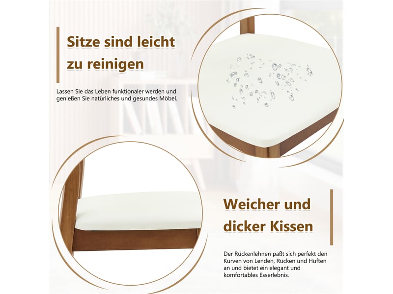  Lot de 2 chaises de salle à manger,50x44x88 cm,pu et bois d'hévéa,blanc  - Conforama E