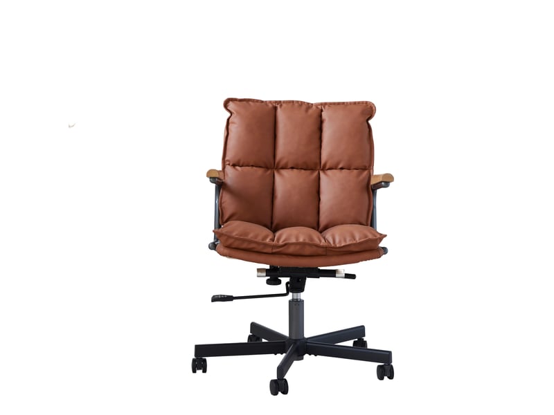  Chaise de bureau en similicuir marron avec accoudoirs en chêne, hauteur réglable et rotation à 360°  - Conforama A