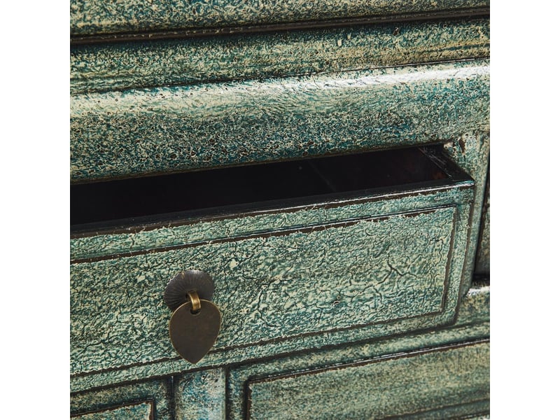  Console en bois avec 3 tiroirs style oriental 128x30x88 ningbo - vert foncé  - Conforama E