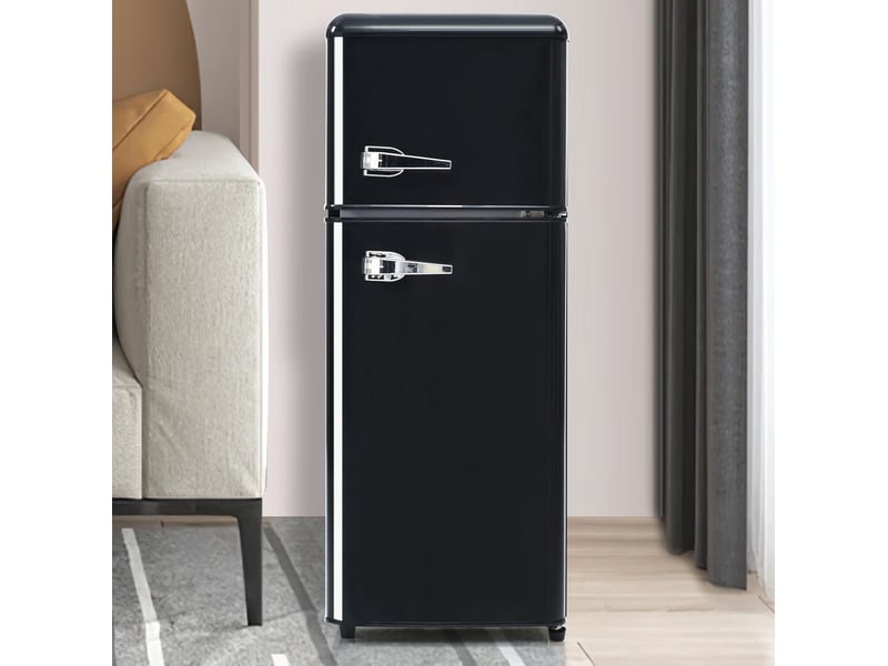 Réfrigérateur combiné rétro 105,5 x 41 x 45,5 cm noir en plastique, 92 l avec congélateur 4 étoiles - Conforama B