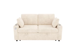 Canapé droit convertible HAUSS SPOLE 2 places Polyester beige avec coffre de rangement