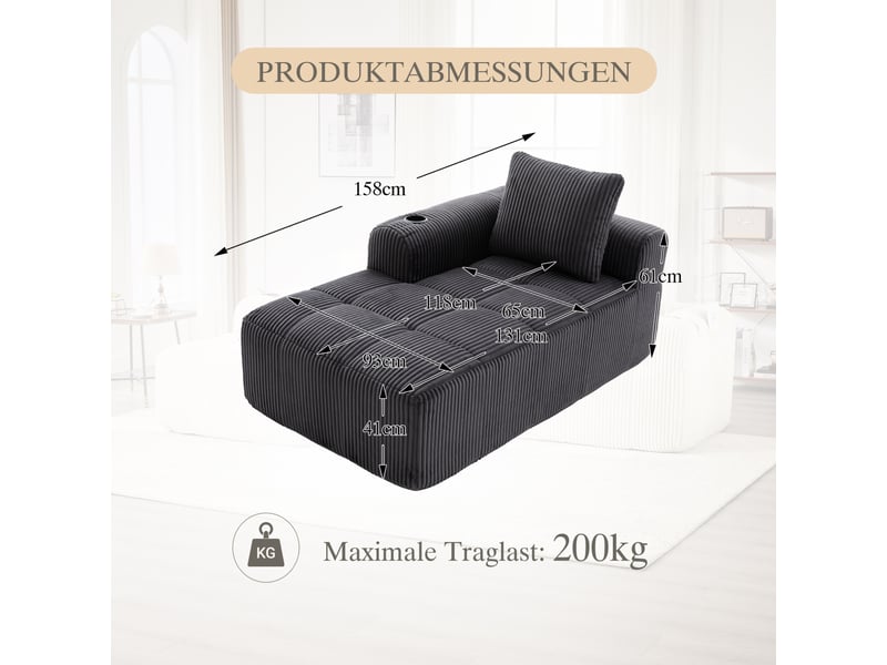  Fauteuil de repos 1 place en velours côtelé gris foncé avec porte-gobelet  - Conforama C