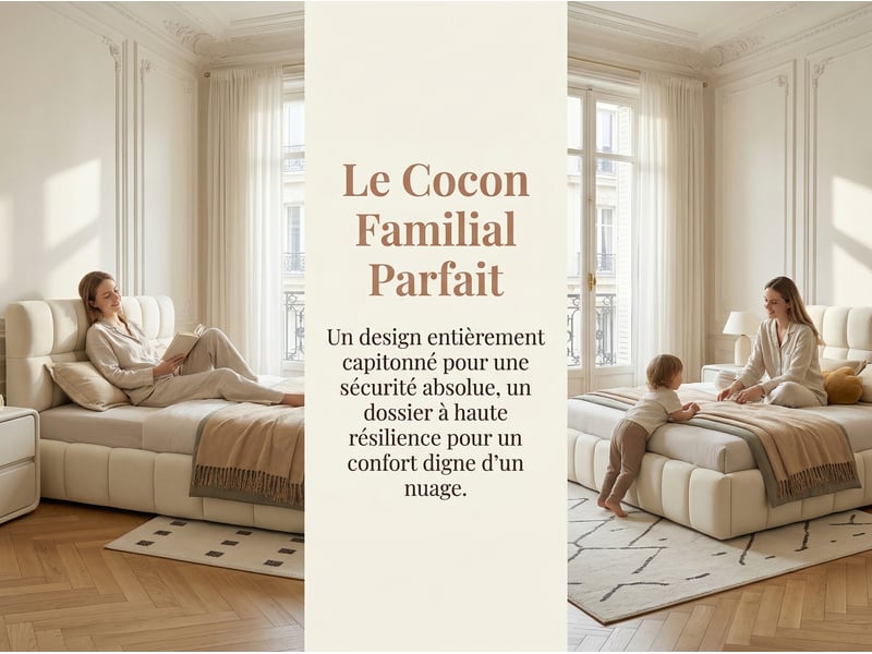  Lit 2 places 140 x 190 cm - tissu lin - tête de lit souple et cadre de lit robuste - beige  - Conforama D