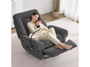 Fauteuil tv relax électrique et massant 104 x 92 x 91 cm – pivotant à 360°, chauffant avec port usb et support téléphone – velours côtelé - gris
