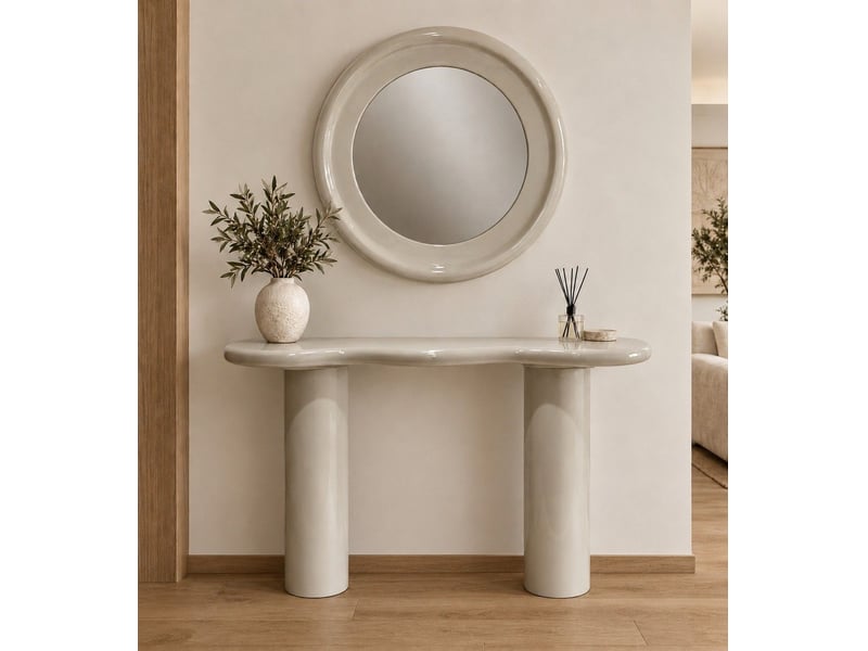  Console en mdf laquée couleur latte crémeuse brillant  - Conforama B