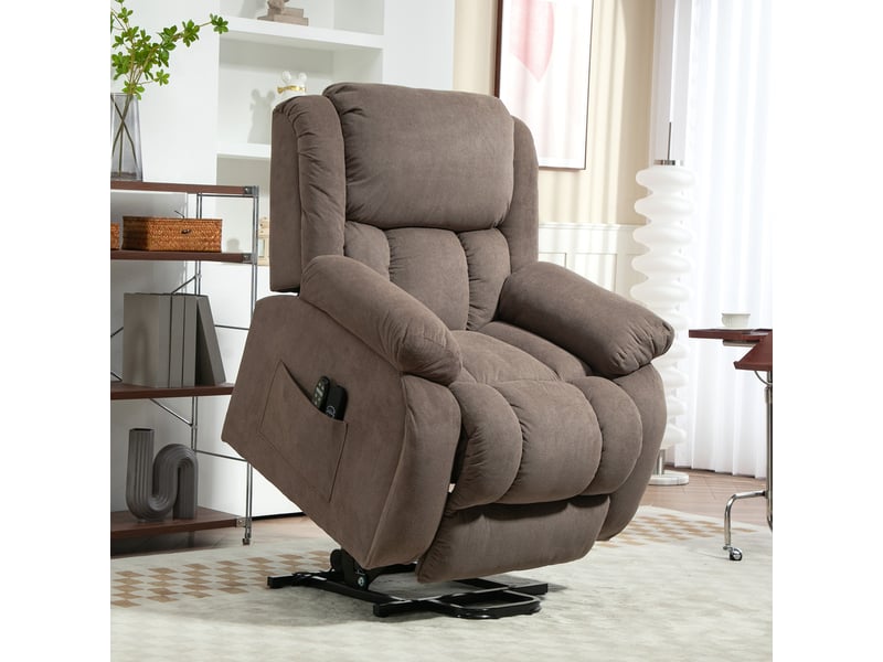  Fauteuil releveur massant chauffant grand confort - inclinable, repose-pieds rétractable - tissu toucher flanelle marron  - Conforama D