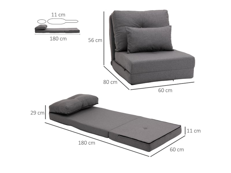  Chauffeuse convertible 1 place avec coussin gris foncé 60 x 80 x 56 cm  - Conforama C