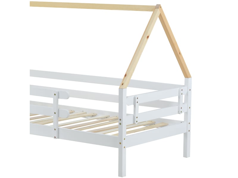 Lit cabane enfant avec lit gigogne 90x200 cm et 90x190 cm, bois, blanc et naturel, sans matelas - Conforama E