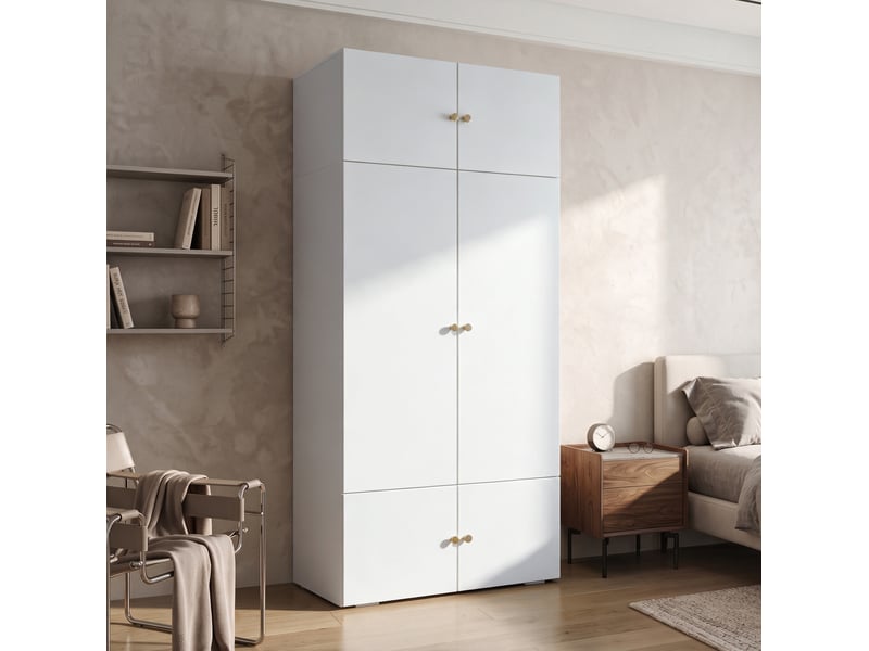  Armoire modenvie 2 portes 90 x 50 x 200 cm blanche avec penderie et 5 compartiments de rangement  - Conforama D